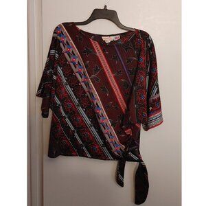 Vintage 1970s Disco Top Kimono Sleeves Red Blue Black Gray Size Large